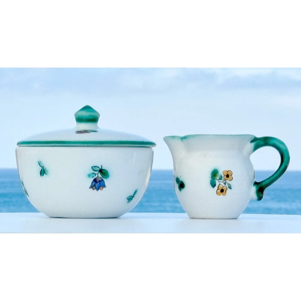 Streublumen Gmundner Keramik Creamer‎ Sugar Set Unisex OS White Floral Vintage